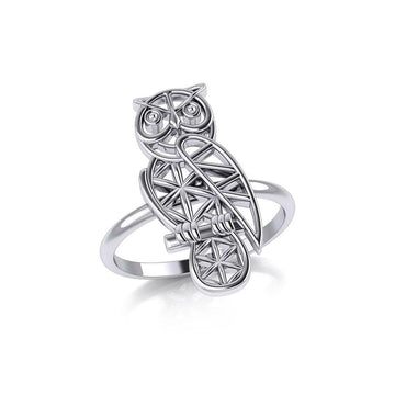 Silver Flower of Life Owl Ring TRI2123 - Jewelry